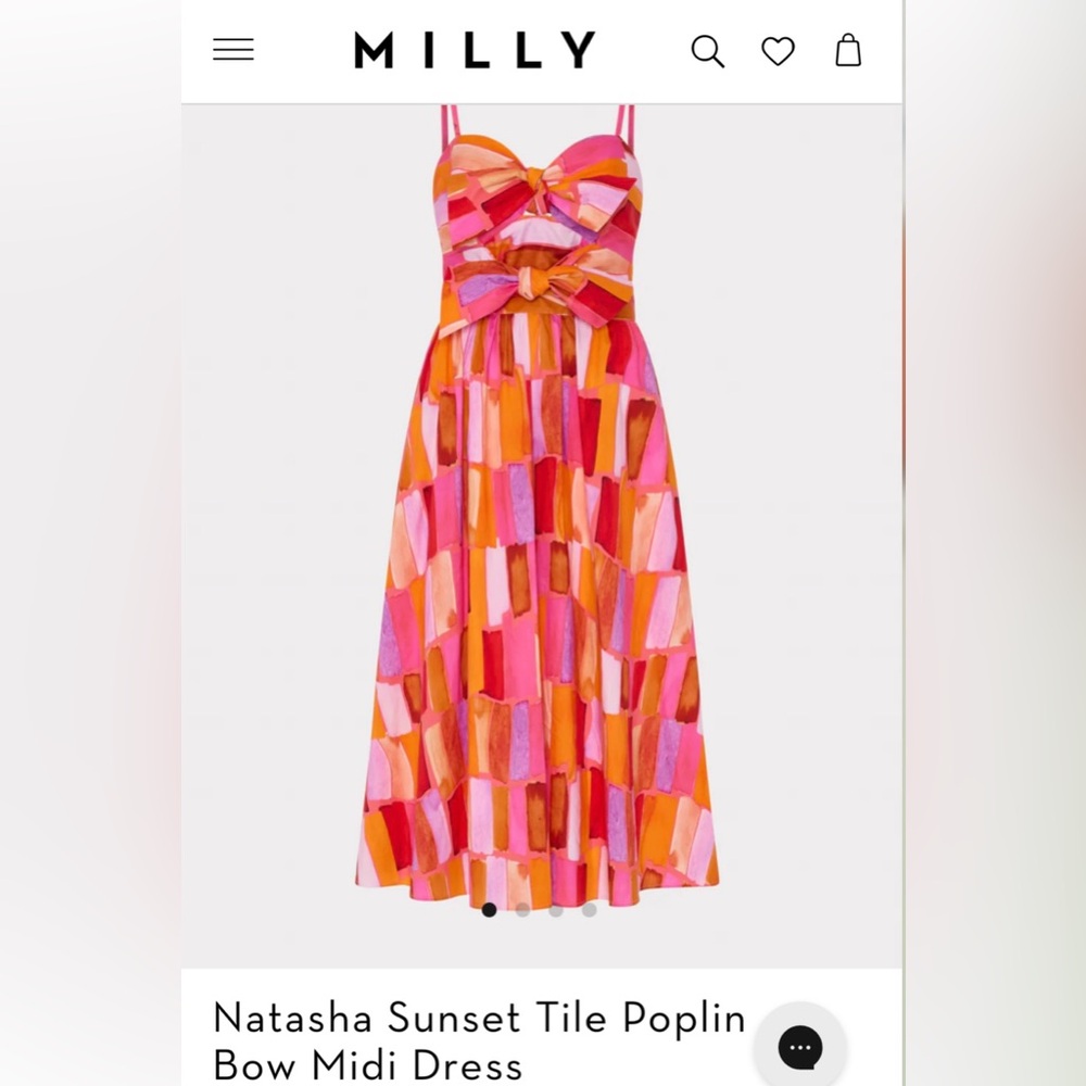 NWT Milly Natasha Sunset Tile Poplin Bow Midi Dress SIZE 8